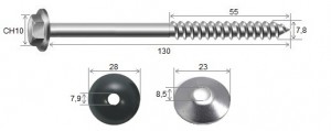 Parafuso Telha + Arruelas 5/16 x 130 Inox-304 - 10 peas